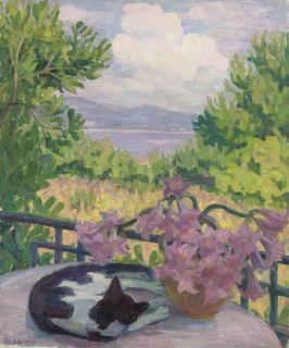 Blanche Camus - Le chat aux lys roses