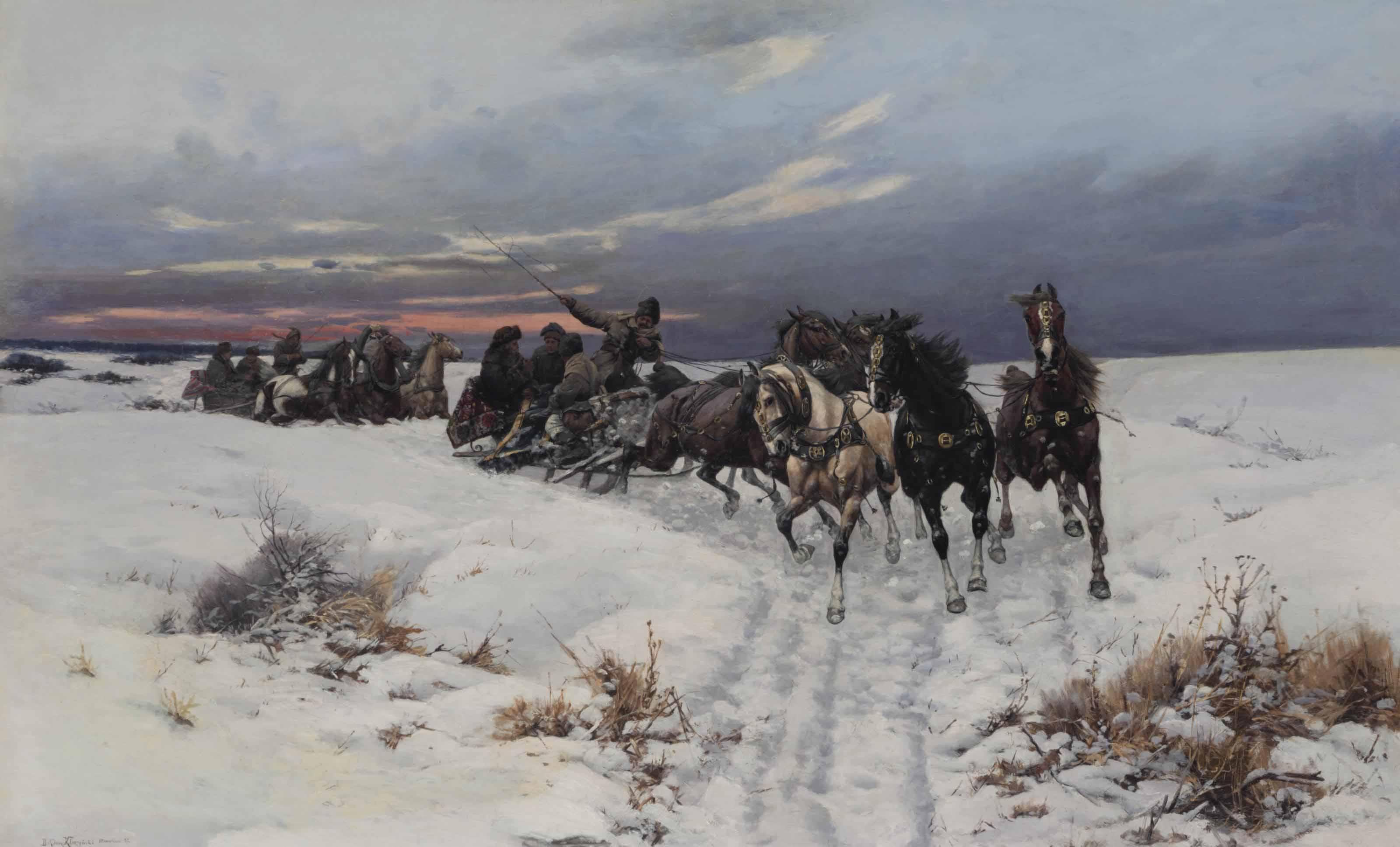 Bohdan Von Kleczynski - Sleigh Ride through a Winter landscape