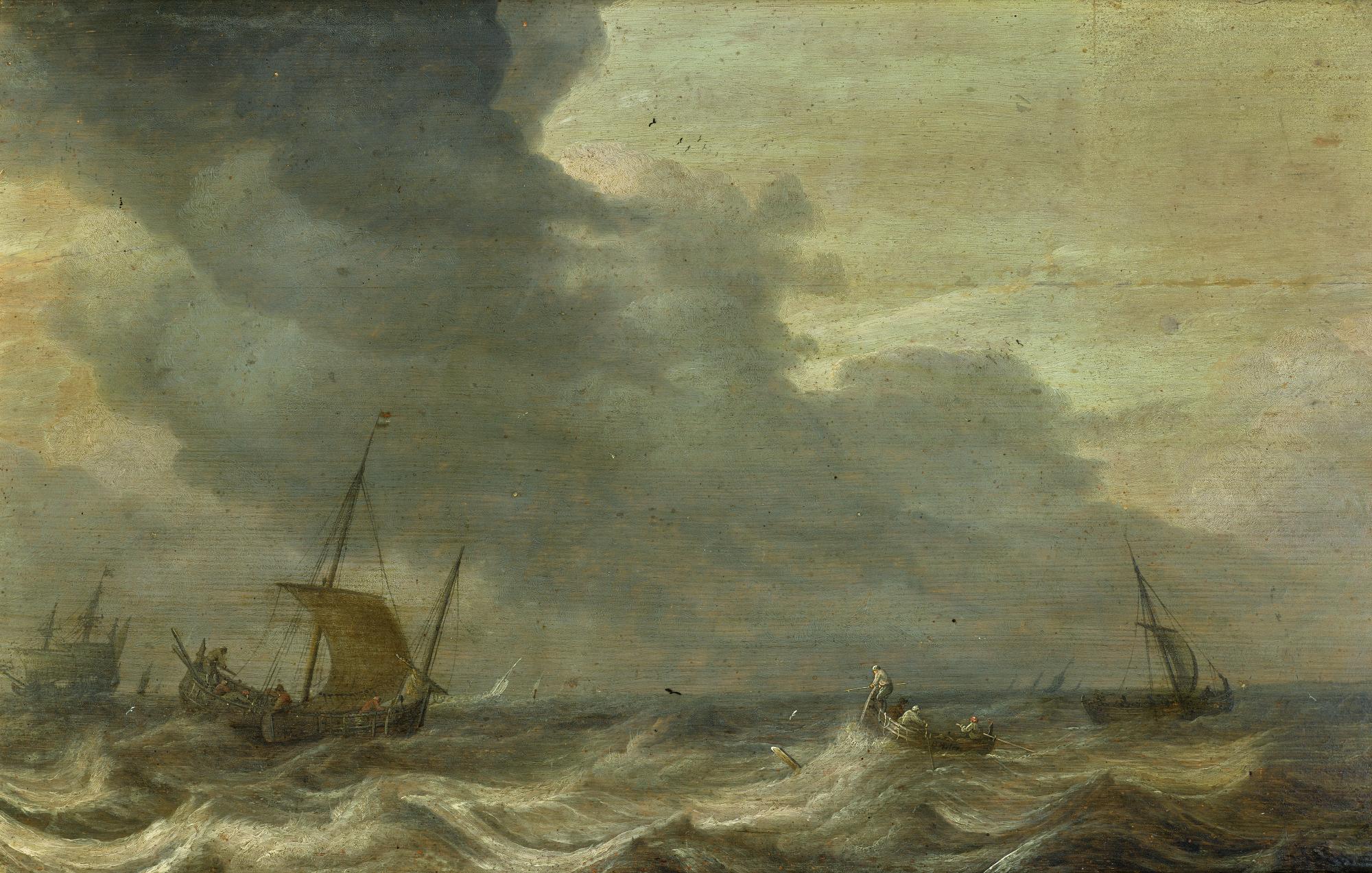 Bonaventura Peeters The Elder - Shipping Vessels In Stormy Waters, The Coast Beyond