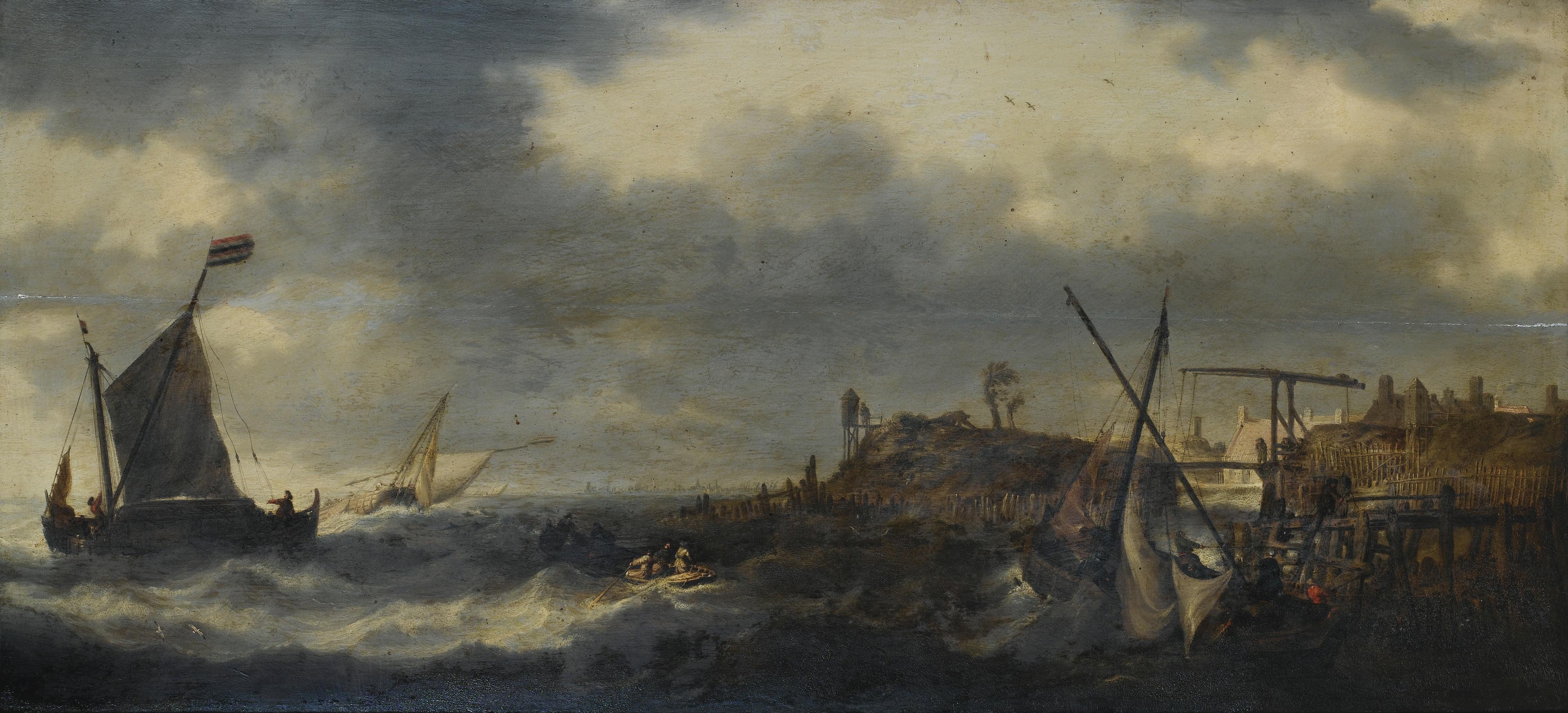 Bonaventura Peeters - Marine Près Du Rivage Hollandaisbonaventura Peeters ; Shipping Off A Dutch Seashore ; Trace Of Signature And Date Lower Left ; Oil On Panel