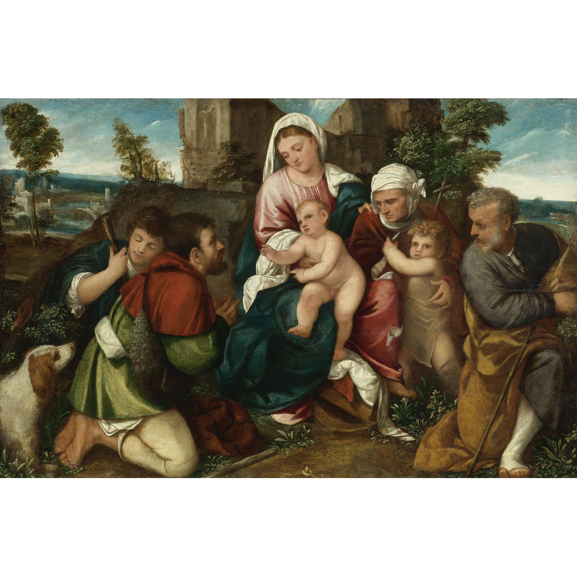 Bonifazio De\' Pitati - Holy Family With Saint Elizabeth, The Infant St. John, And Two Shepherds