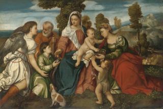 Bonifazio De\' Pitati - The Holy Family With Saint Dorothy And The Infant John The Baptist, And Tobias With An Angel