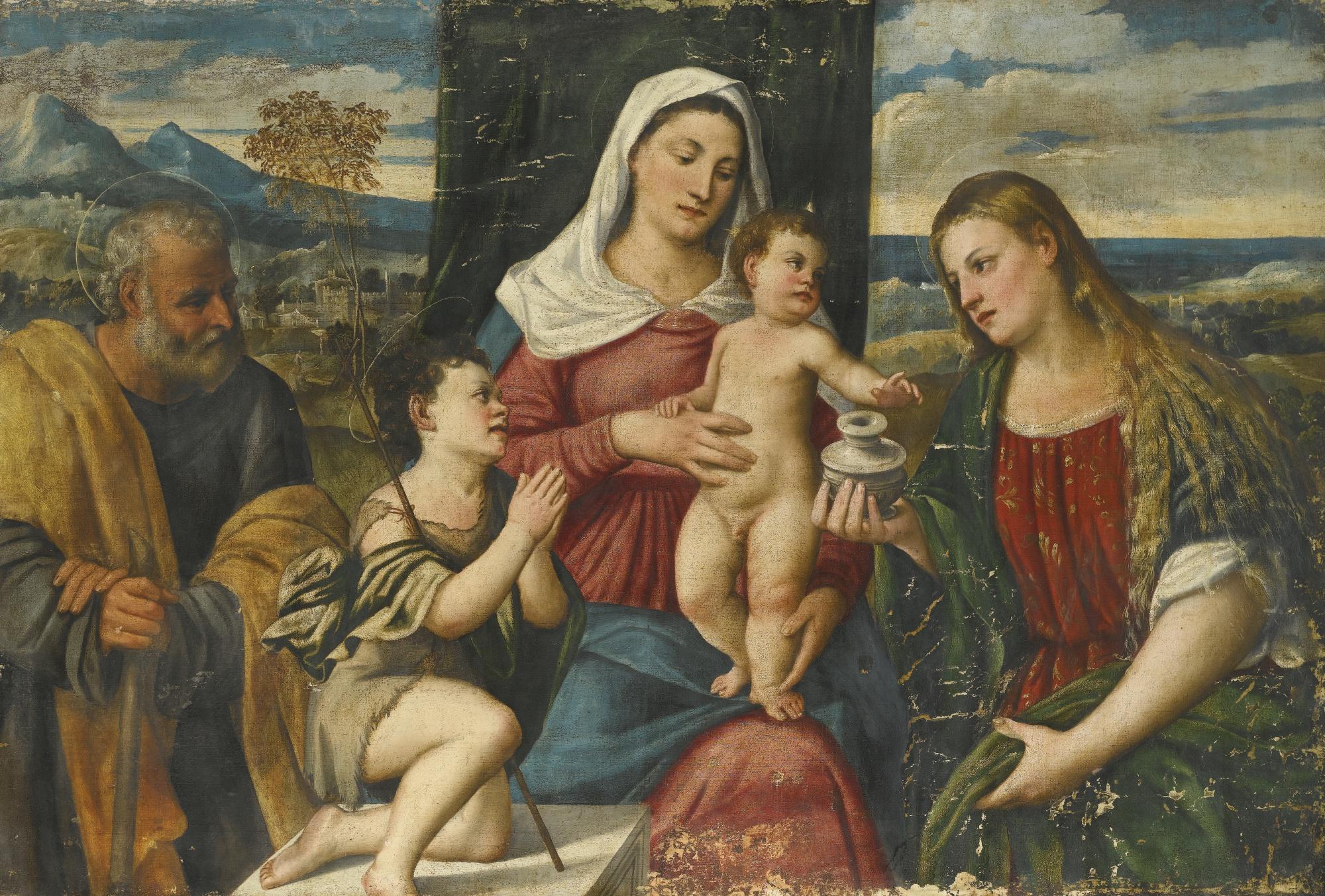 Bonifazio De\' Pitati - The Holy Family With The Infant Saint John The Baptist And Mary Magdalen