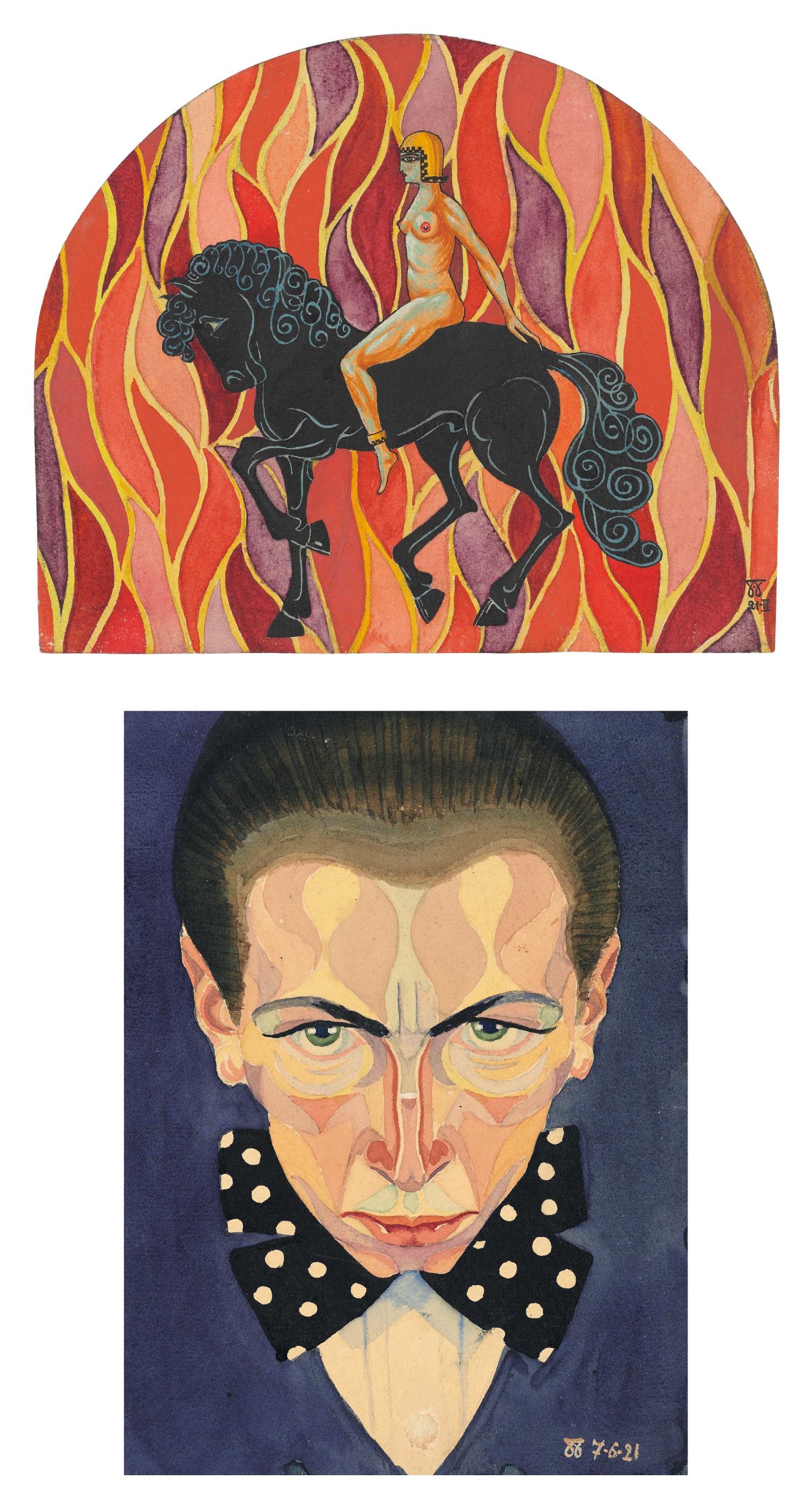 Boris Bilinsky - Self-portrait; and Classical figure on horseback