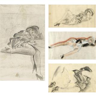 Boris Dmitrievich Grigoriev - A Group Of 3 Erotic Drawings , One Double-Sided