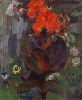 Boris Izrailevich Anisfeld - Black Knight Canna Lily With Pansies