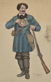 Boris Kustodiev - Costume design for Alexander Ostrovsky\'s play \'Wolves and Sheep\': Apollon Viktorovich Murzavetsky