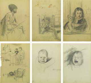 Boris Mikhailovich Kustodiev - A Group Of Six Drawings, Including Portraits Of Dmitri Stelletsky And Irina Kustodieva