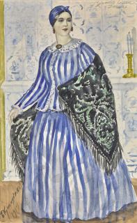 Boris Mikhailovich Kustodiev - Costume Design For Dasha, The Merchant\'S Wife