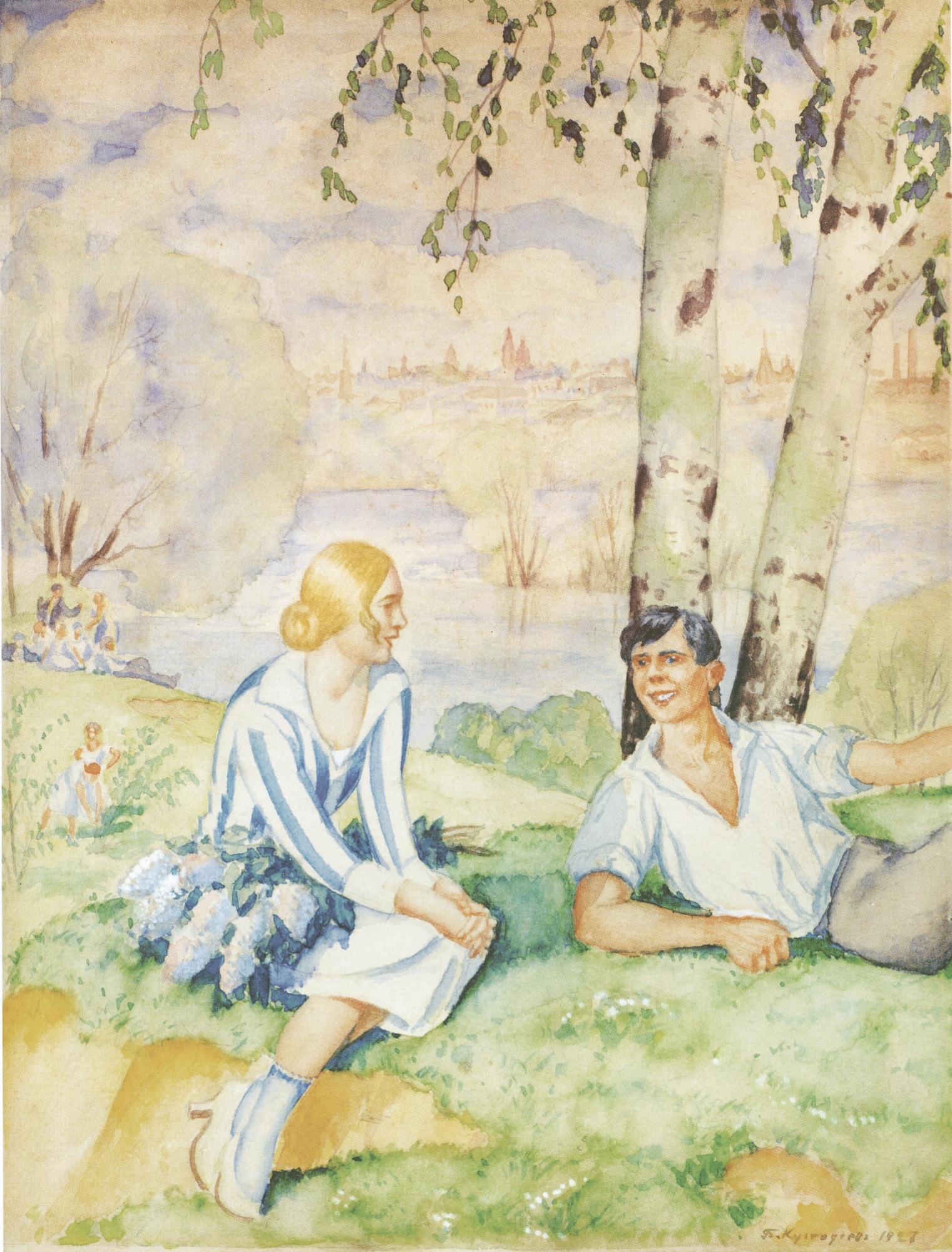 Boris Mikhailovich Kustodiev - On The Riverbank (Spring)