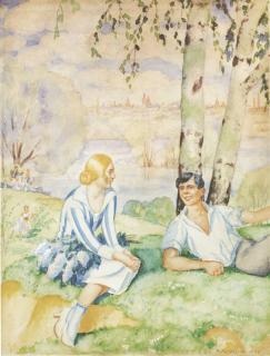 Boris Mikhailovich Kustodiev - On The Riverbank (Spring)