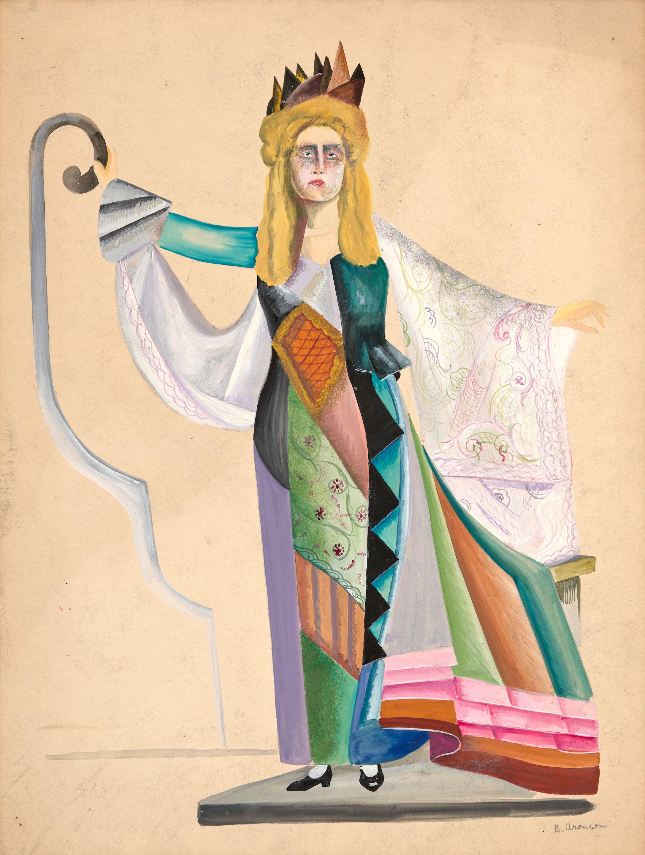 Boris Solomonovich Aronson - Three costume designs for 1924 production of S. Ansky\'s play Tog un nakht (\'Day and Night\') two works: 54 x 40.8cm (21 1/4 x 16in); one: 49 x 36.5cm (19 1/4 x 14 1/4in).