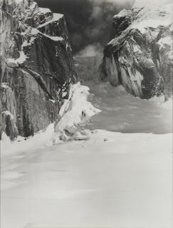 Bradford Washburn - Lilliputians in the Great Gorge of Ruth Glacier, Alaska