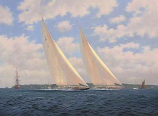 Brian J. Jones - Endeavour (I) tuning up against Velsheda, 1934