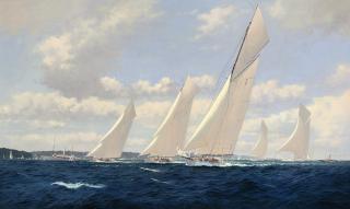 Brian J. Jones - The 19-metre class yachts Norada, Wendula and Mariquita racing at Cowes, 1913