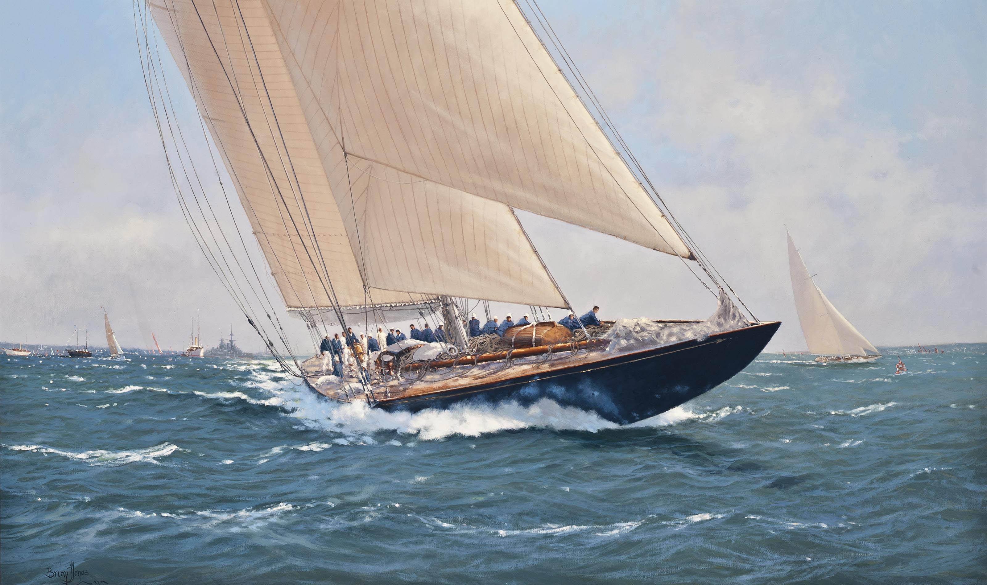 Brian J. Jones - The J-class thoroughbred Endeavour at full pelt in the Solent, 1934
