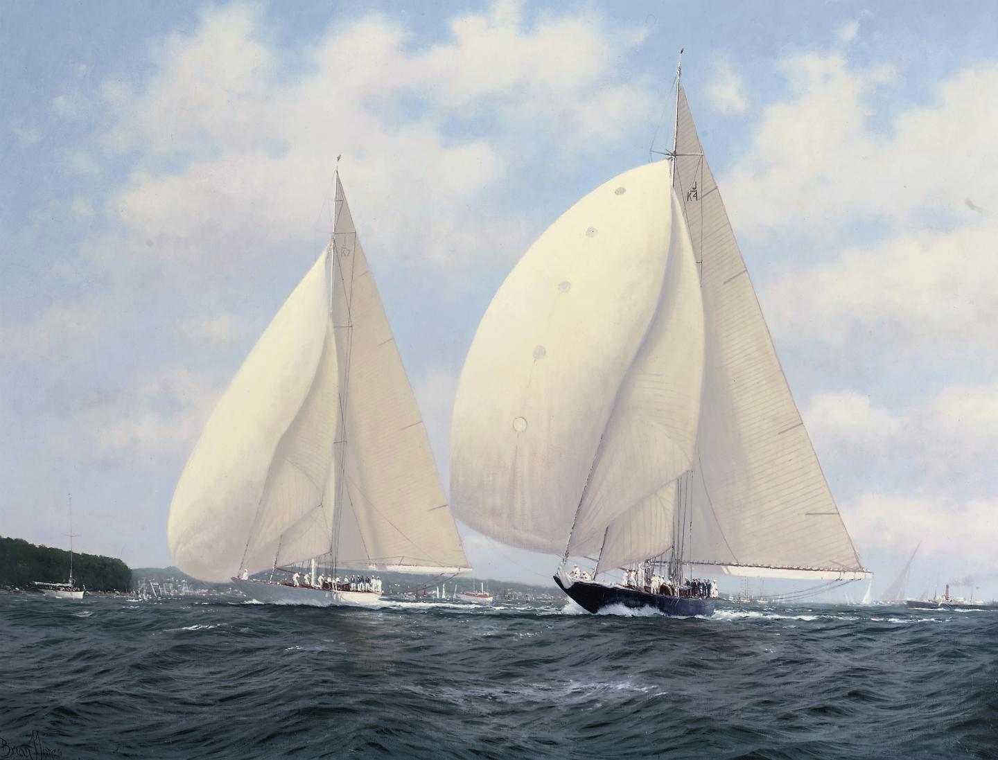 Brian J. Jones - Velsheda and Endeavour in a downwind duel off Cowes