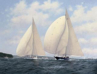 Brian J. Jones - Velsheda and Endeavour in a downwind duel off Cowes