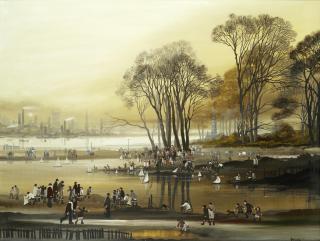 Brian Shields - View of a Boating Pond with Figures