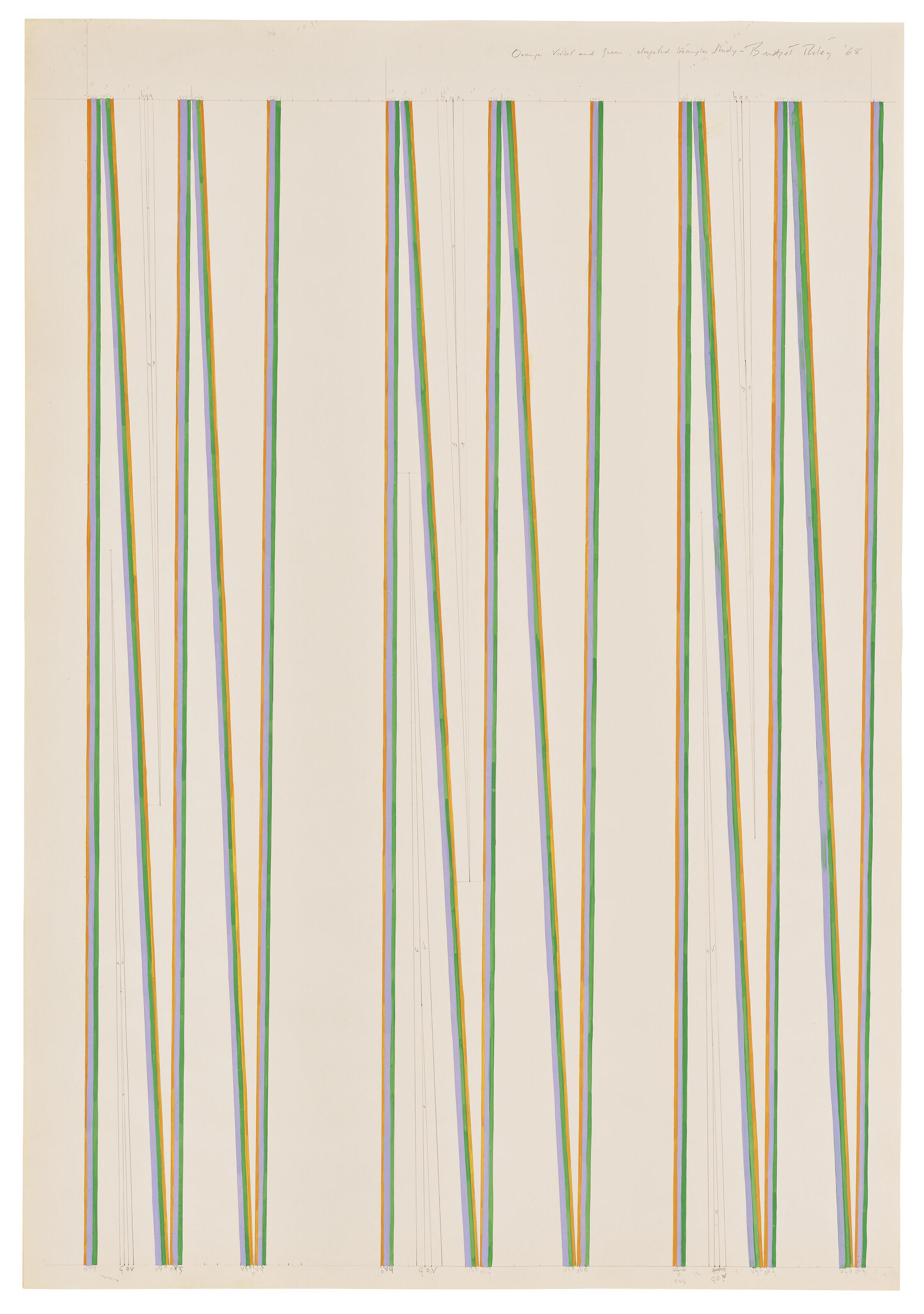 Bridget Riley, C.H. - Orange, Violet And Green, Elongated Triangle Study
