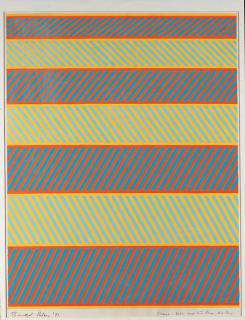 Bridget Riley, R.A. - Orange, Yellow and two Blues, Zig-Zag