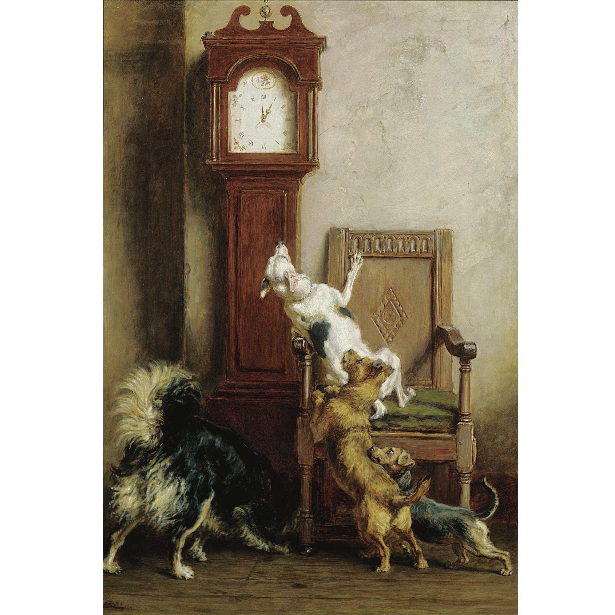 Briton Rivière, R.A. - British The Mouse Ran Up The Clock