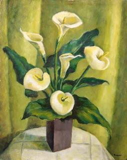 Bror Julius Olsson Nordfeldt - Callalilies in a Purple Vase