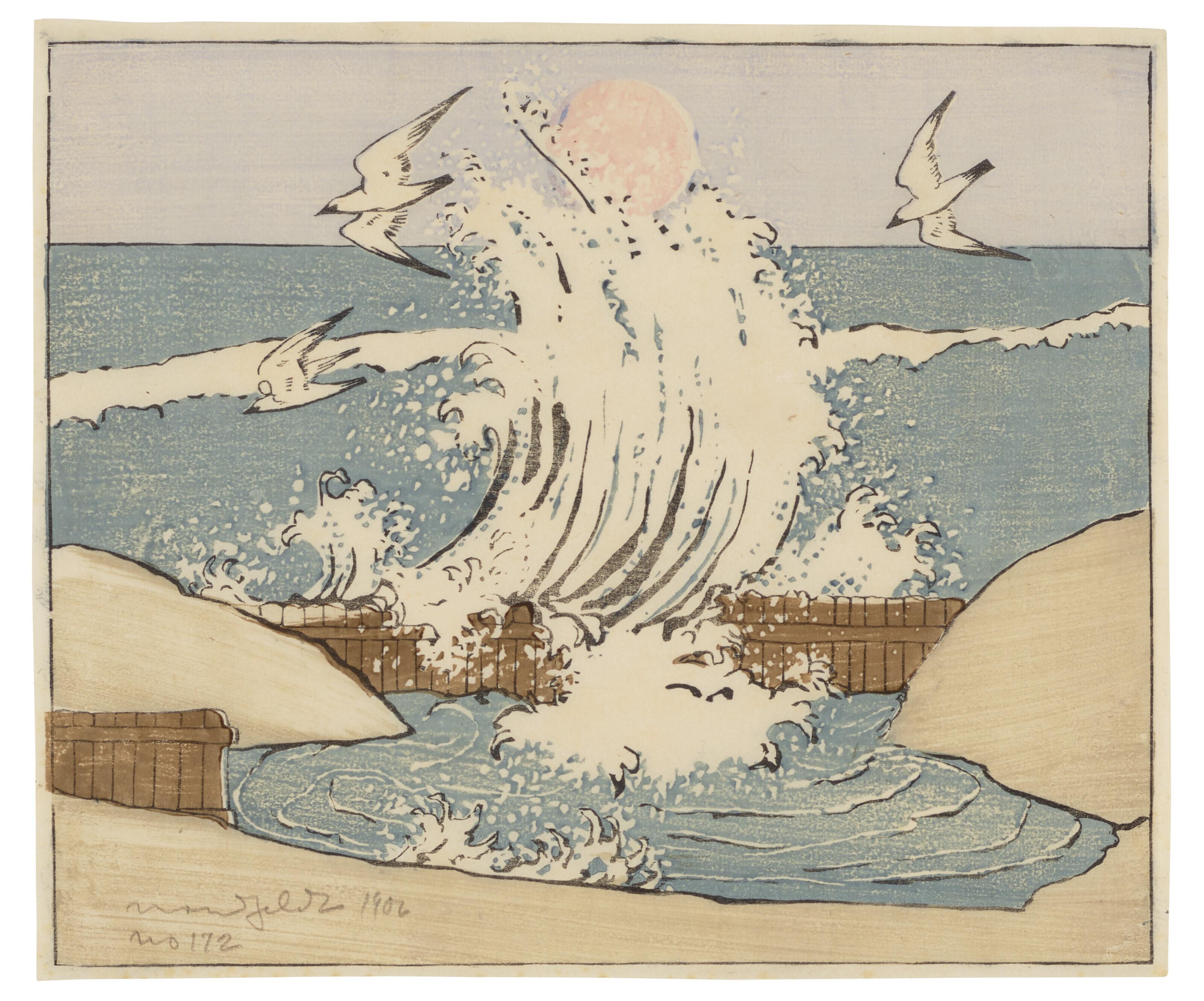 Bror Julius Olsson Nordfeldt - The Wave, Moonrise