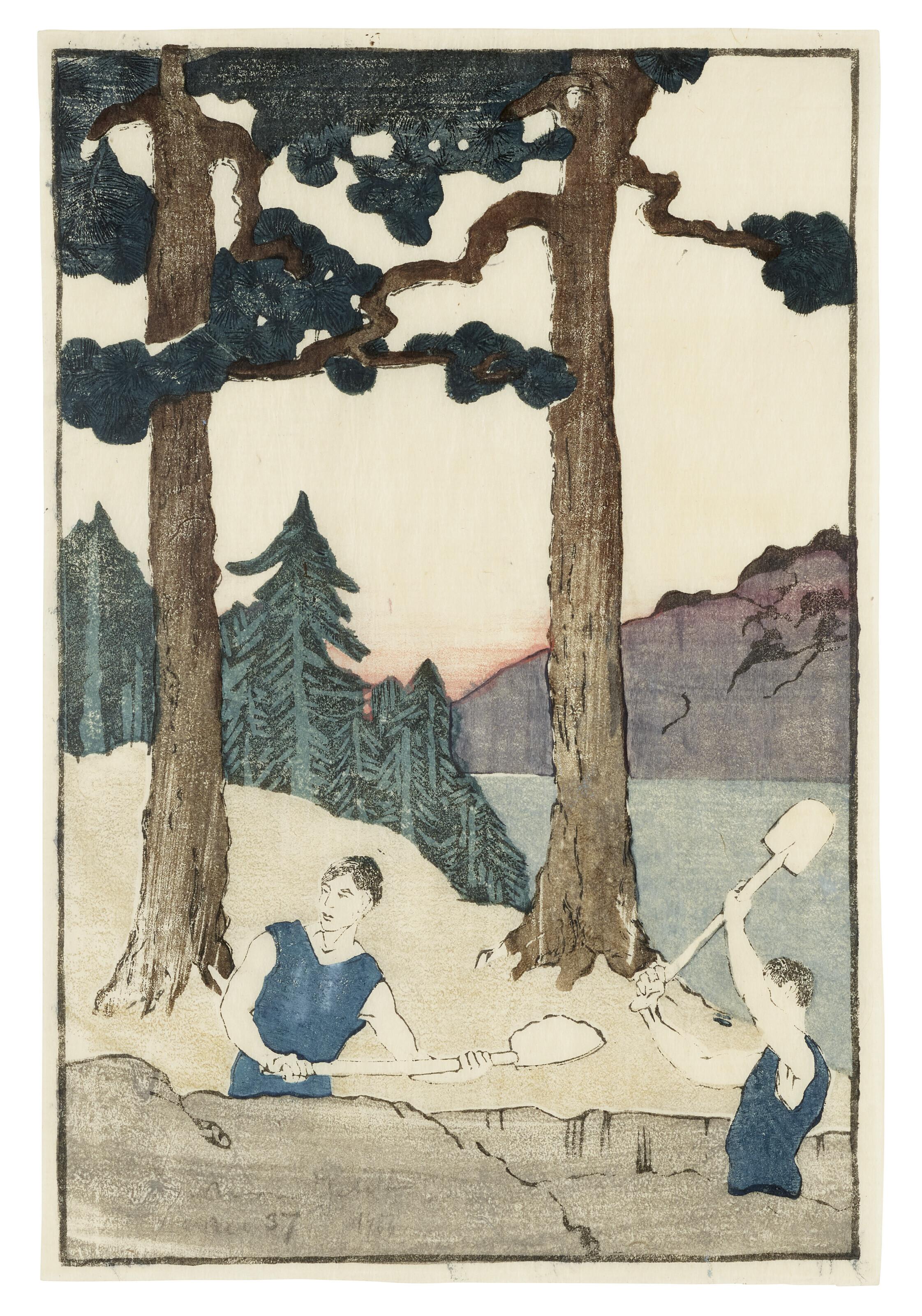 Bror Julius Olsson Nordfeldt - Two Men Digging In The Woods