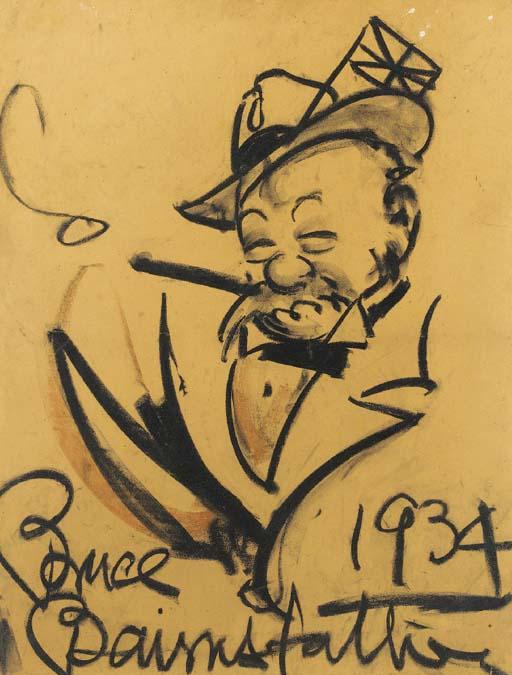 Bruce Bairnsfather - A study of a gentleman smoking a cigar