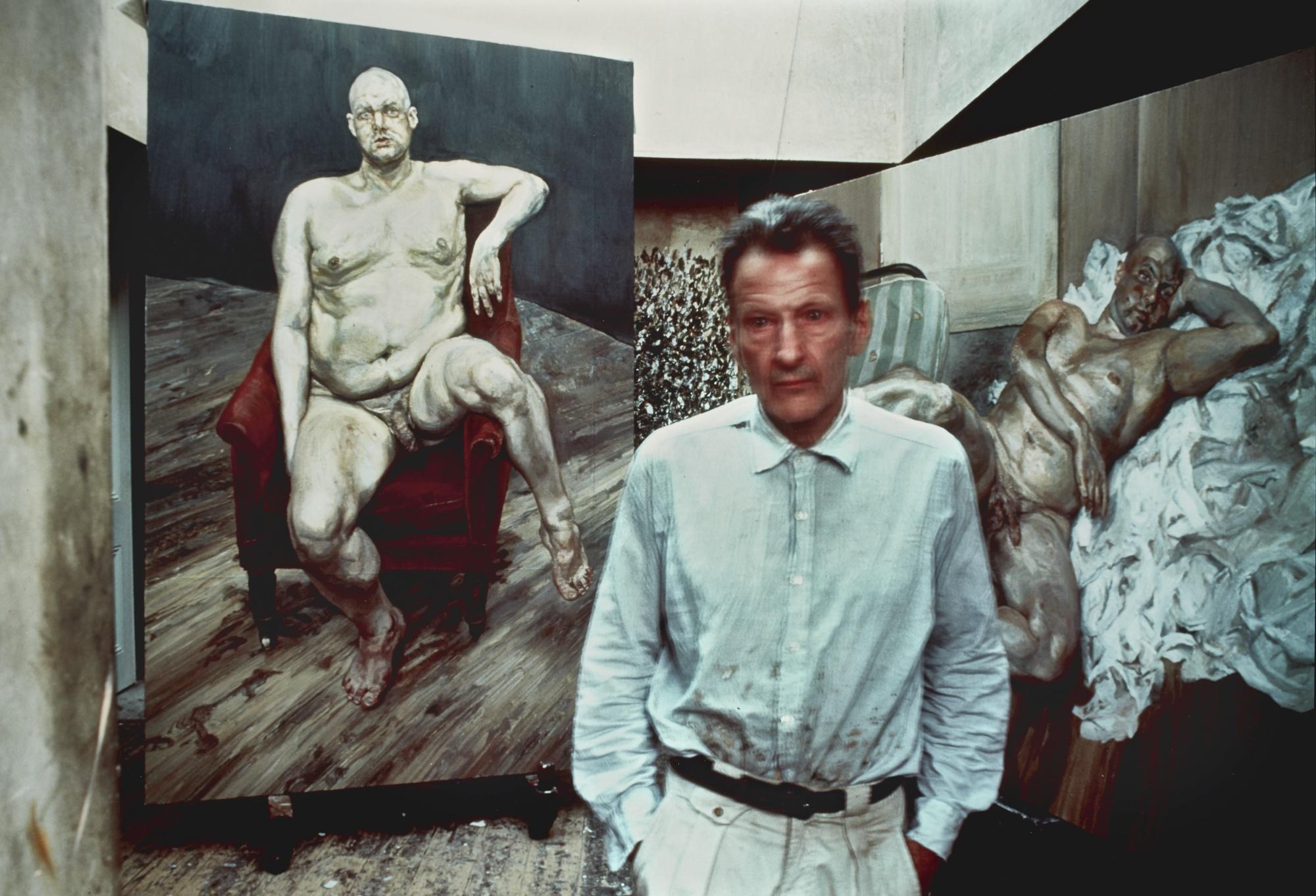 Bruce Bernard - Lucian Freud In His Studio With Two Paintings Of Leigh Bowery, 1993