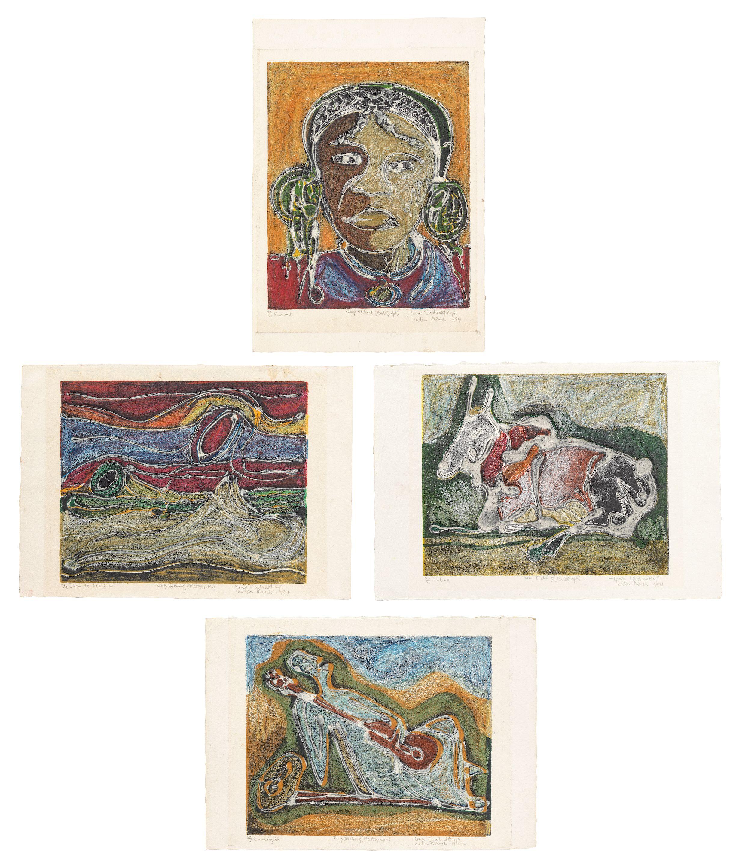 Bruce Onobrakpeya - Four plastographs (i-iv):