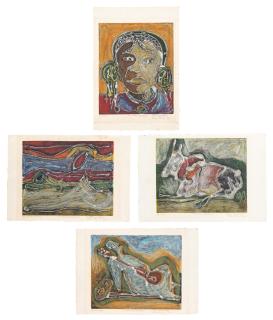 Bruce Onobrakpeya - Four plastographs (i-iv):