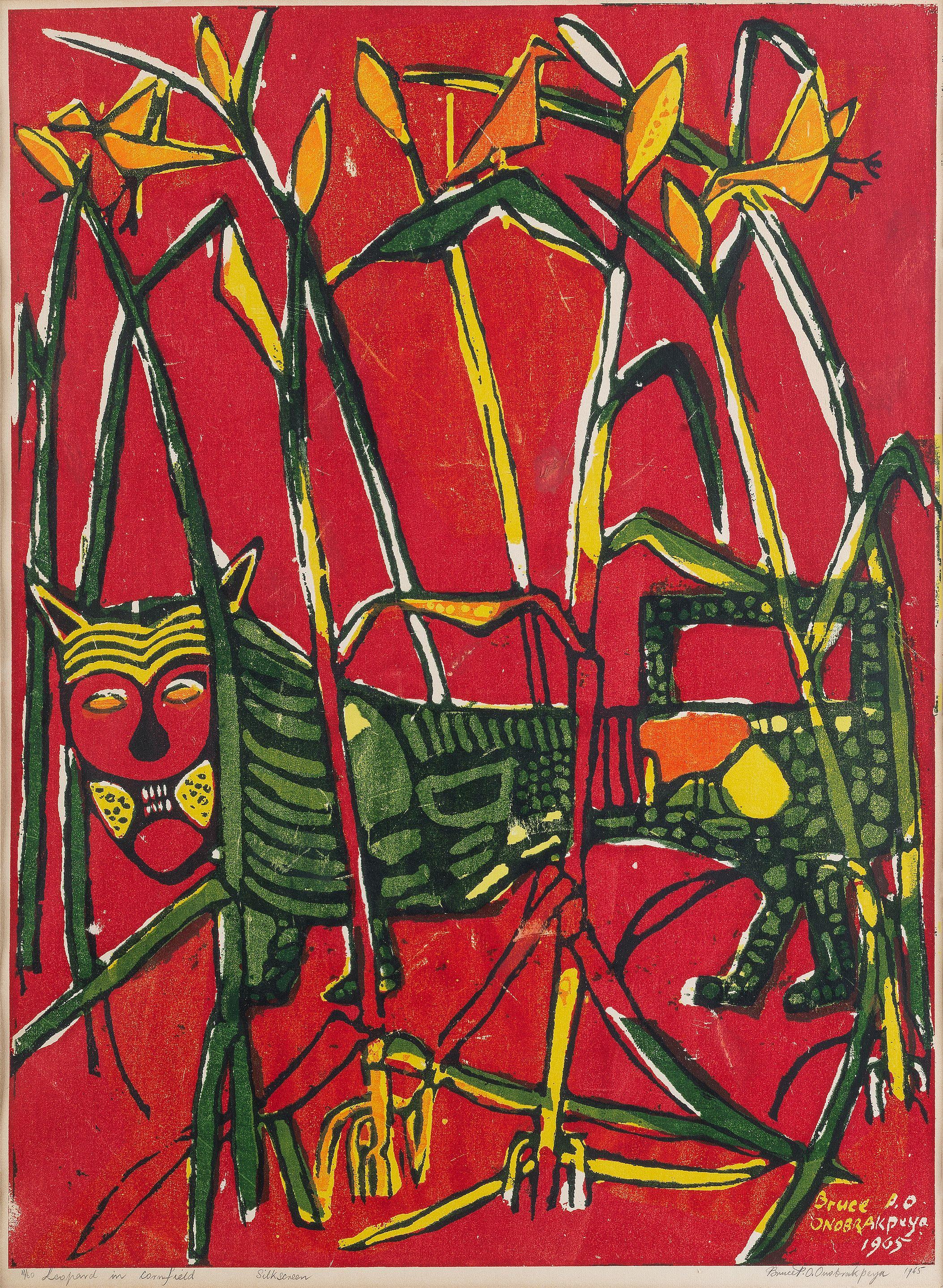 Bruce Onobrakpeya - Leopard in Cornfield