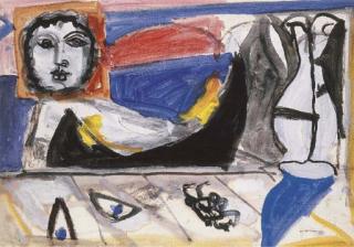 Bruno Cassinari - Lotto di due opere:  a) Composizione    firmato in basso a destra Cassinari    gouache su carta    cm 46,7x67,7  b) Cavallo    firmato e datato in basso a destra Cassinari 53    gouache e china su carta    cm 48x66    Eseguito nel 1953