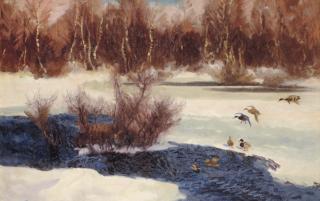 Bruno Liljefors - Gräsänder vid fruset vattendrag (Wild Ducks by frozen water)