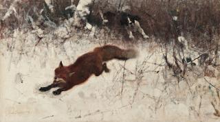 Bruno Liljefors - Winter hunt with fox and hounds
