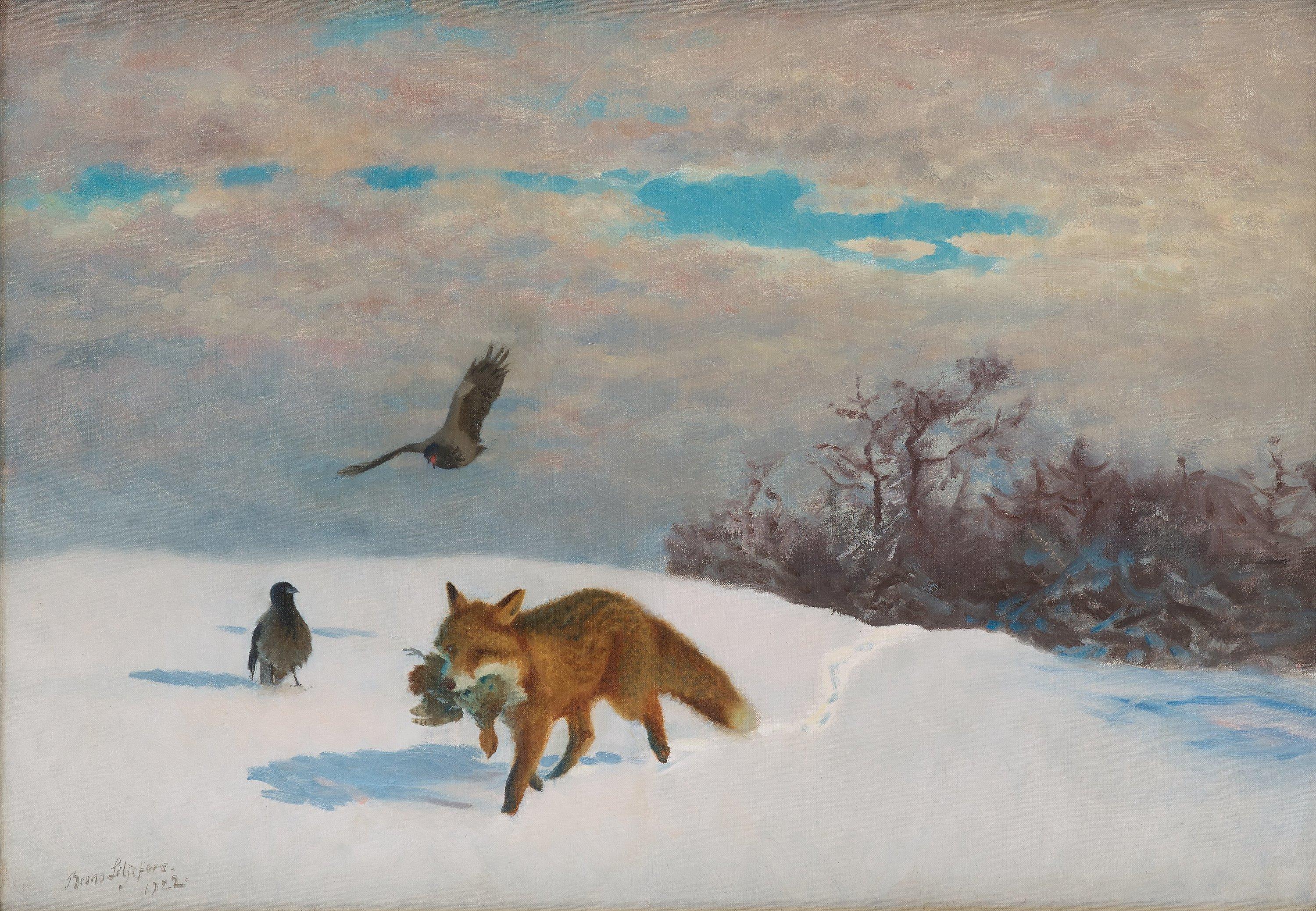 Bruno Liljefors - Winter landscape with fox and prey