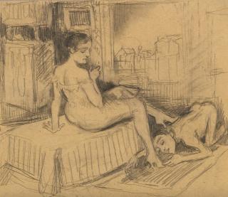 Bruno Schulz - A Woman Seated On A Couch, A Man At Her Shoe