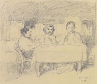 Bruno Schulz - Four People Sitting At A Table: A Double Sided Drawing