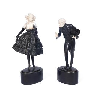 Bruno Zach - \'The Courtship\': A Pair of Rare Patinated Bronze and Carved Ivory Studies, circa 1925