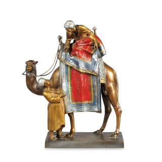 Bruno Zach - Vendeur De Tapis Sur Son Chameauan Austrian Polychrome Bronze Group Of A Tapestry Merchant