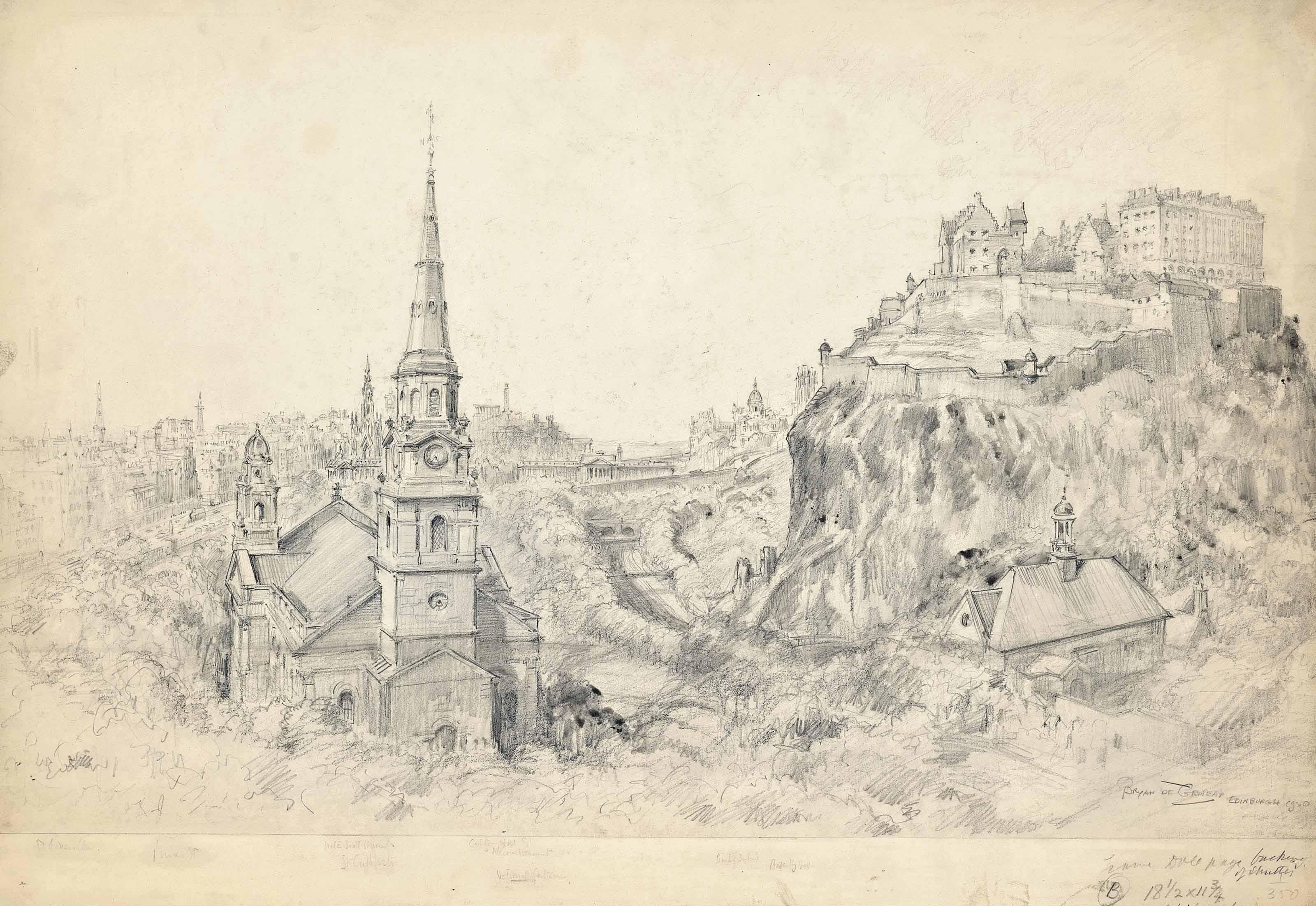 Bryan De Grineau - Edinburgh, looking towards Waverley Station with the Castle on the right: The proud and graceful city which frames a festival of music and drama (illustrated); and View of Holyrood Abbey: