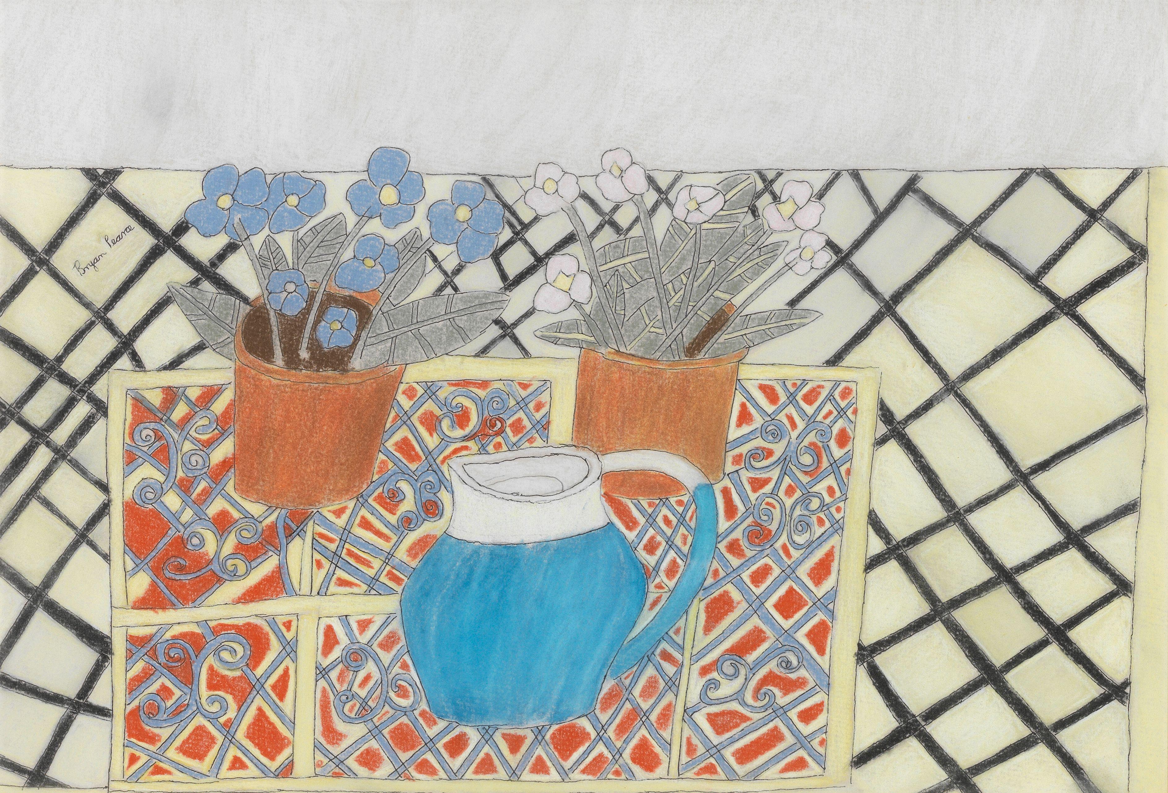 Bryan Pearce - Blue Jug and Two Primula Pots
