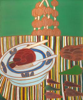 Bryan Pearce - Still Life with Striped Tablecloth