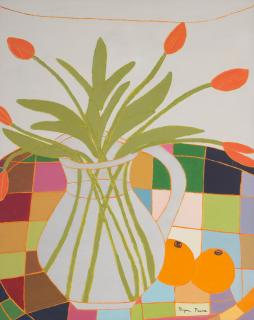 Bryan Pearce - Tulips on Check Cloth