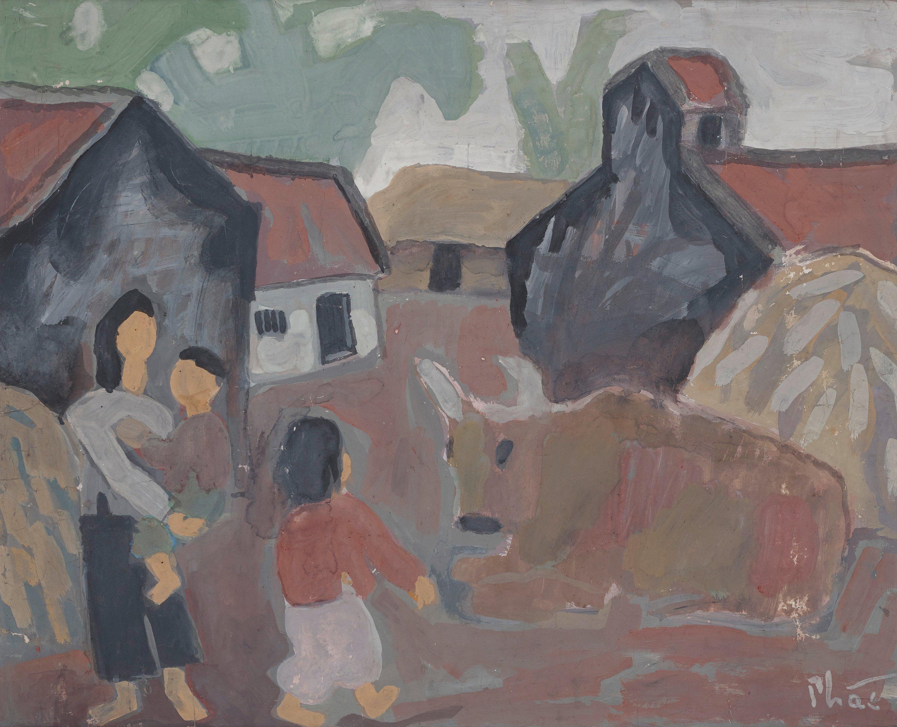 Bui Xuan Phai - Mother and children in a village.