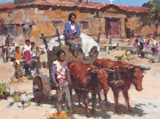 Burt Procter - Figures with an oxen cart