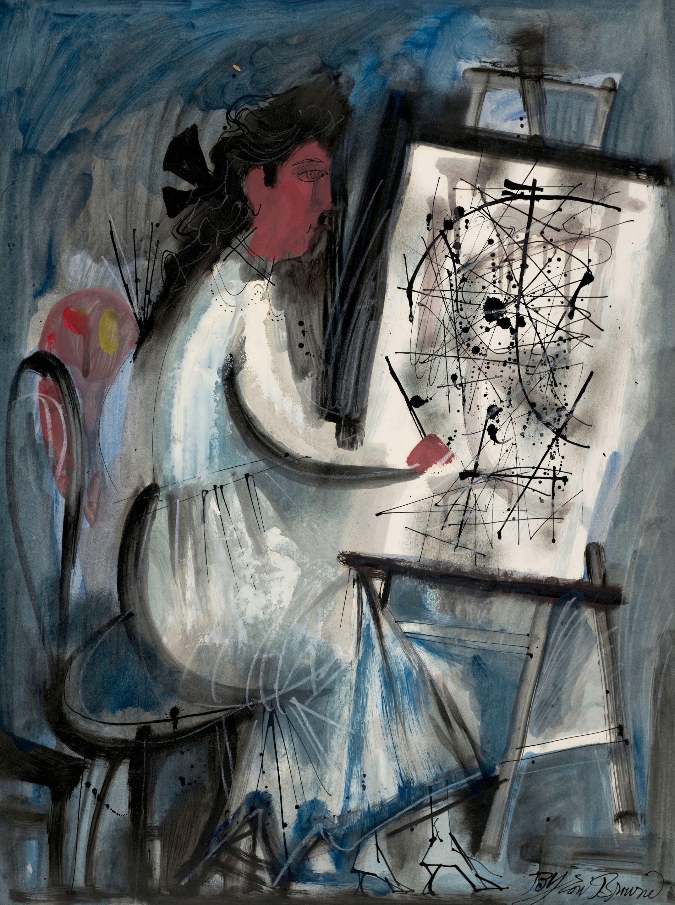 Byron Browne - An Artist Painting at Her Easel