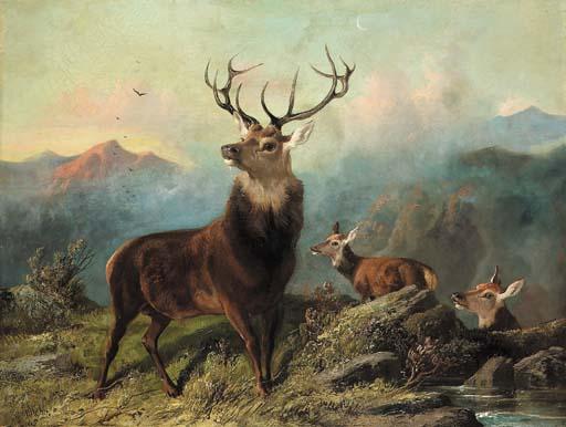 Byron Webb - Landscape with a Stag and two Hinds